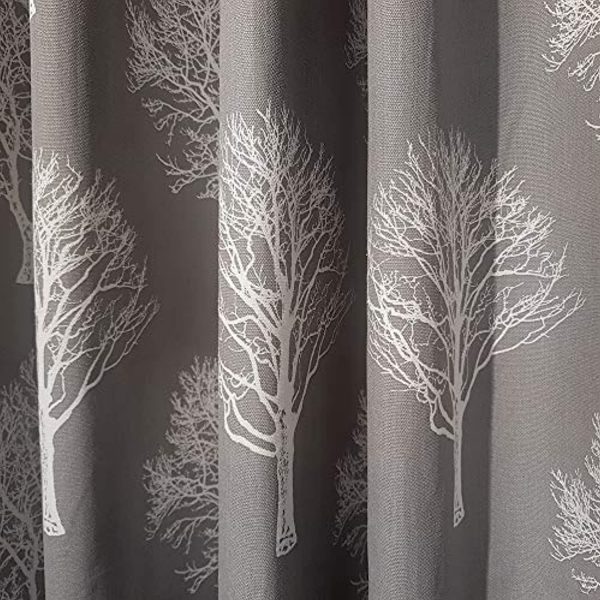 Woodland Trees Charcoal Grey Eyelet Curtains by Fusion - Image 3