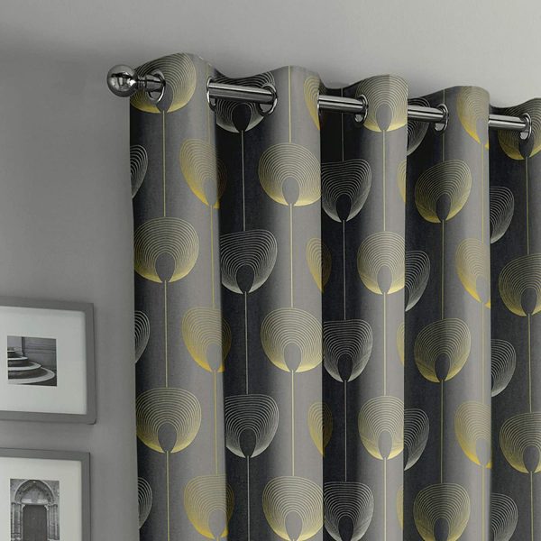delta grey and yellow pattern curtains ring top