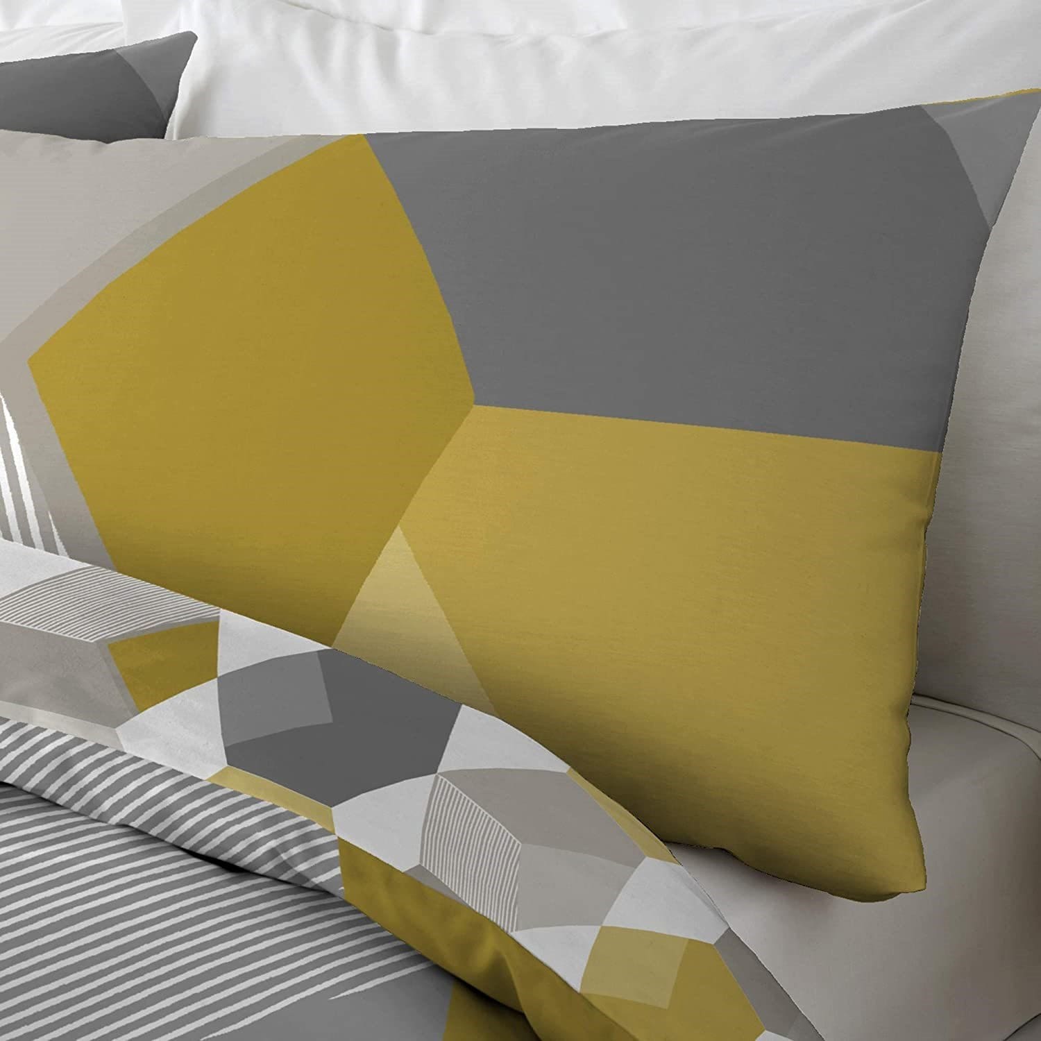 Hexagon Yellow & Grey Single Size Duvet Cover Set by Fusion - Image 2