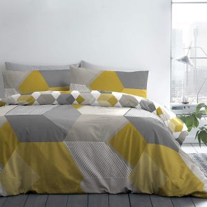 Hexagon Yellow & Grey Duvet Cover Set