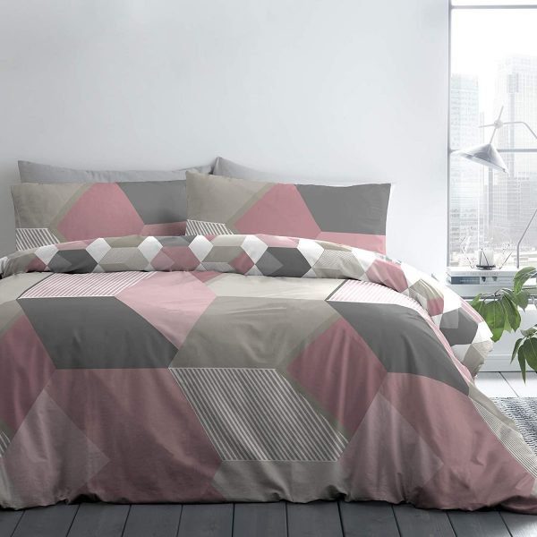 hexagon pink and grey bed set