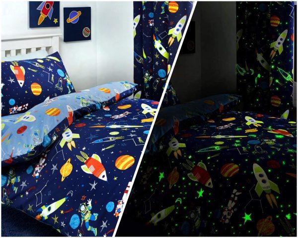 kids glow in the dark bed set and curtains
