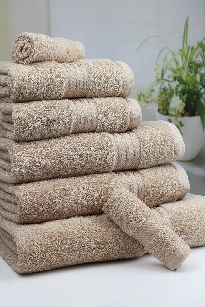 Supreme 7 Piece Towel set Bale in Latte color, premium egyptian cotton towels for bathroom luxury, includes hand towels, bath towels, and face cloths, perfect for elegant home decor.