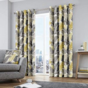 tropical leaf print rmc yellow and grey
