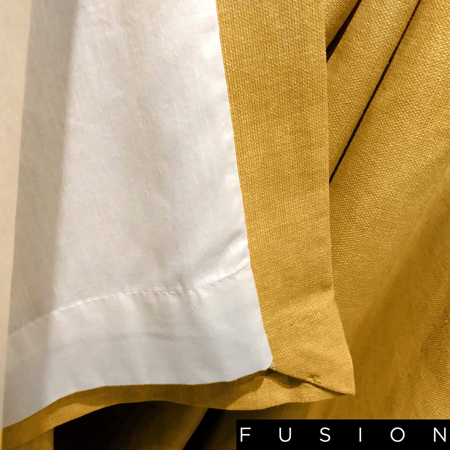 Sorbonne Ochre Yellow Eyelet Curtains Plain Design by Fusion - Image 3