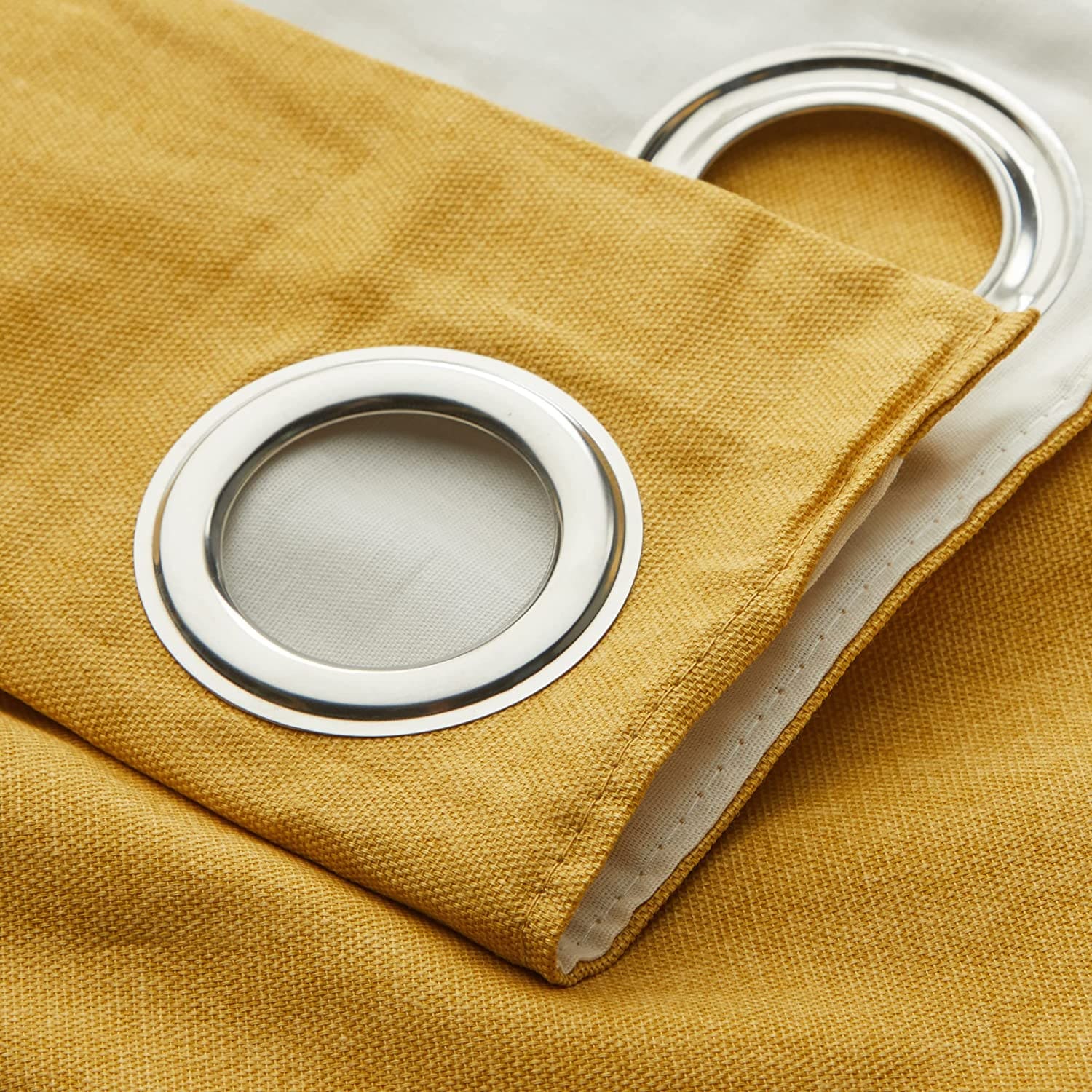 Sorbonne Ochre Yellow Eyelet Curtains Plain Design by Fusion - Image 5