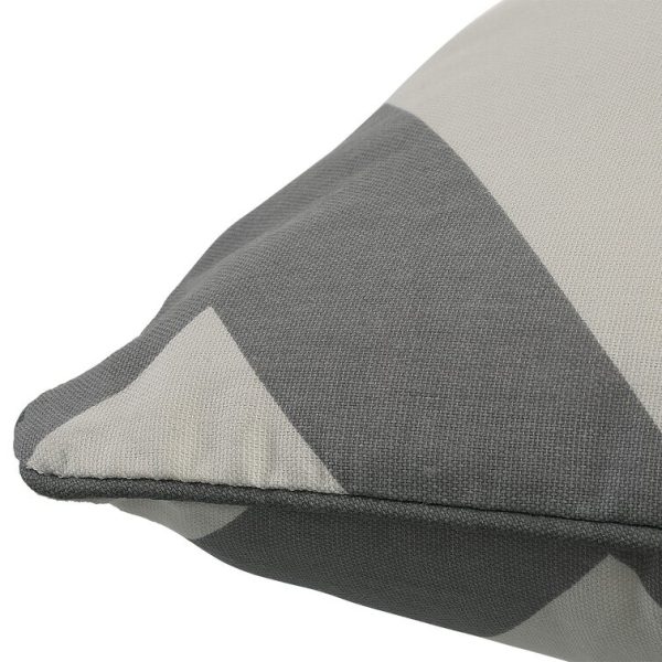 close up view of chevron grey cushion cover