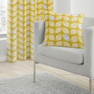 delft yellow leaf print cushion cover
