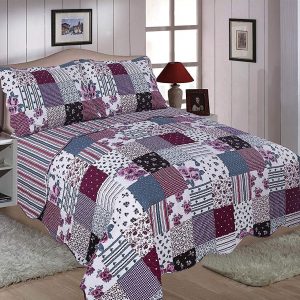 Freya Quilted Reversible Bedspread patchwork maroon