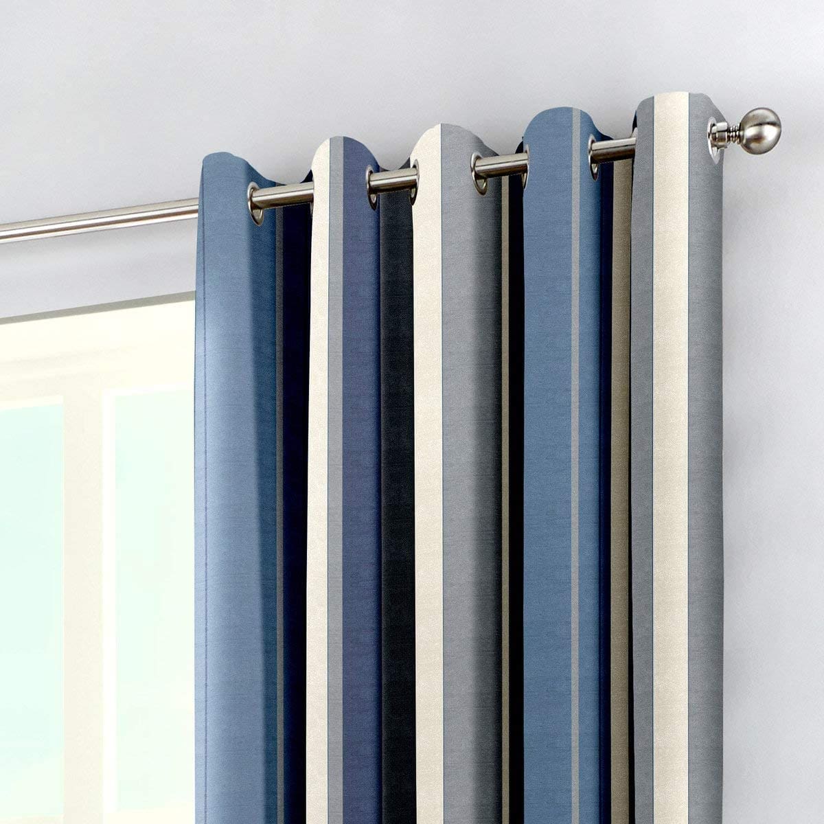 Whitworth Stripe Blue Pair Eyelet Curtains by Fusion - Image 3