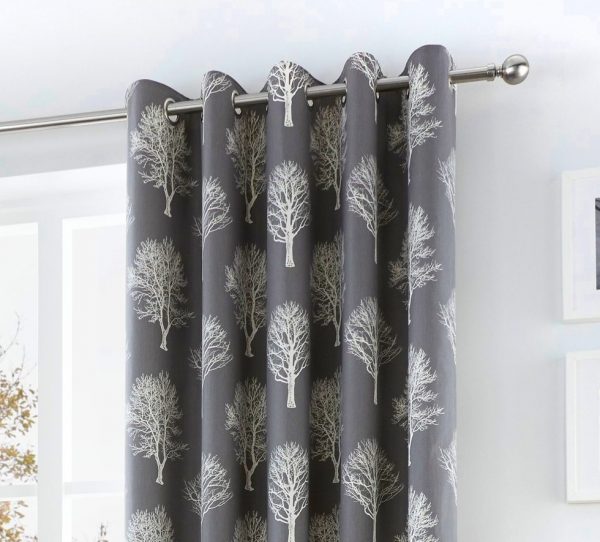 tree pattern eyelet curtain on dark grey background