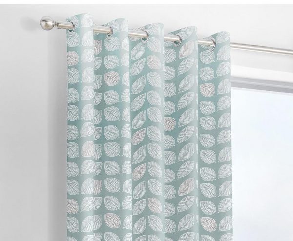 Delft Duck Egg Blue Leaf Print Eyelet Curtains by Fusion