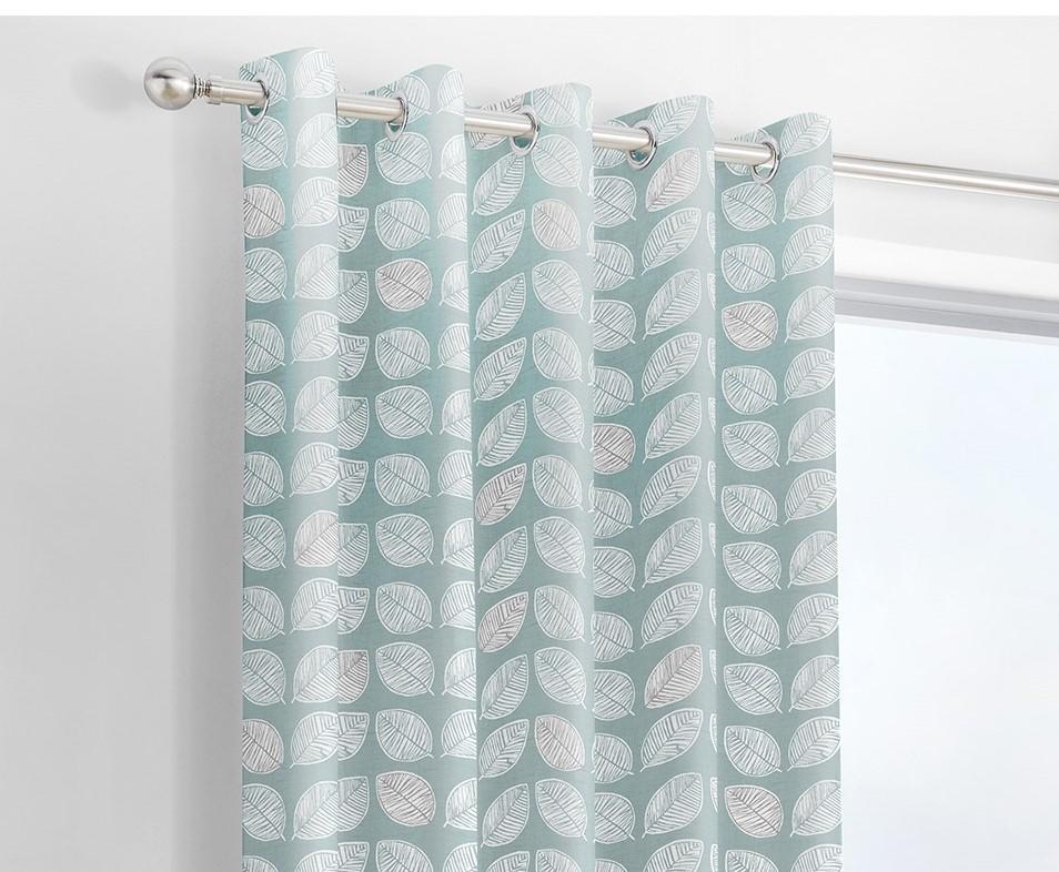 Delft Duck Egg Blue Leaf Print Eyelet Curtains by Fusion