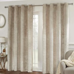 Block Out Thermal Curtains velvet look in natural colour with matching lining