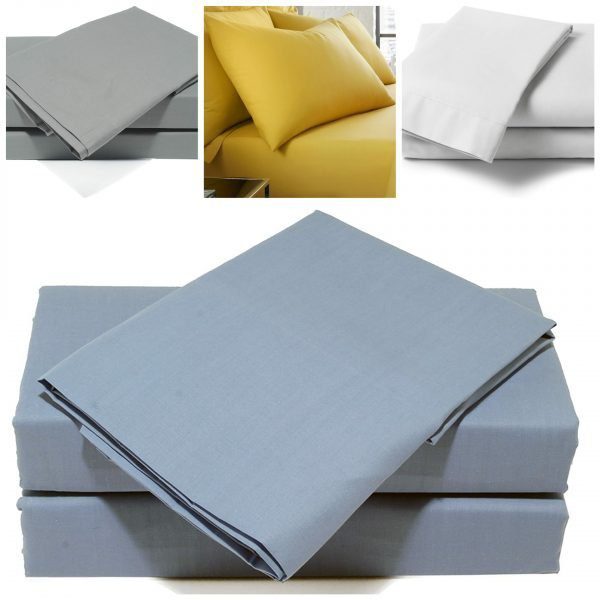 Essential Bedding Collection fitted sheets in blue, white, mustard yellow and light grey, single fitted, double size & king