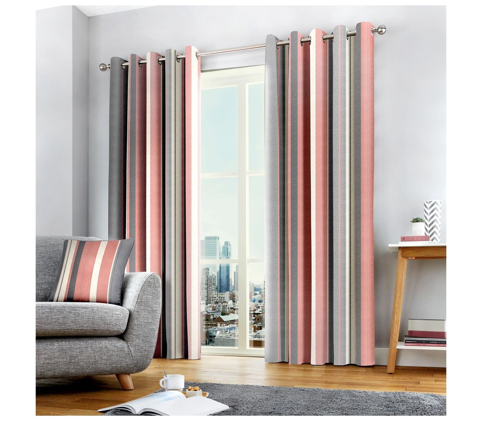 Whitworth Stripe Pink Blush Eyelet Curtains - Image 2