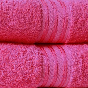 neon pink egyptian cotton towels with 3 stripe border