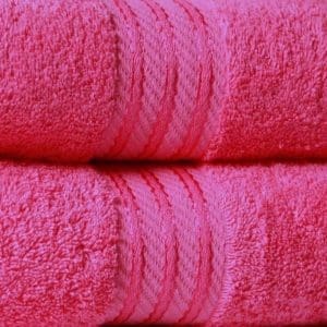 neon pink egyptian cotton towels with 3 stripe border. bright pink towels, hot pink