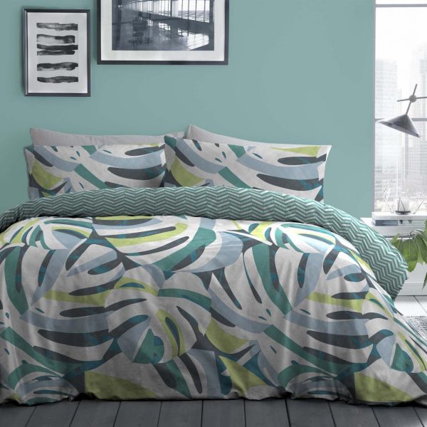 green palm leaf pattern bedding