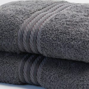 luxury bath towels dark grey 500 gsm cotton with stripe pattern border