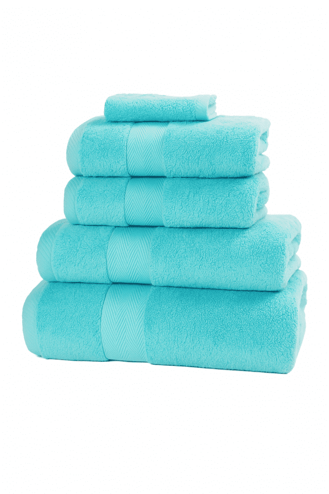 luxor egyptian cotton towels aqua blue face cloth, hand towels, bath towels stacked, 600gsm combed cotton chevron border