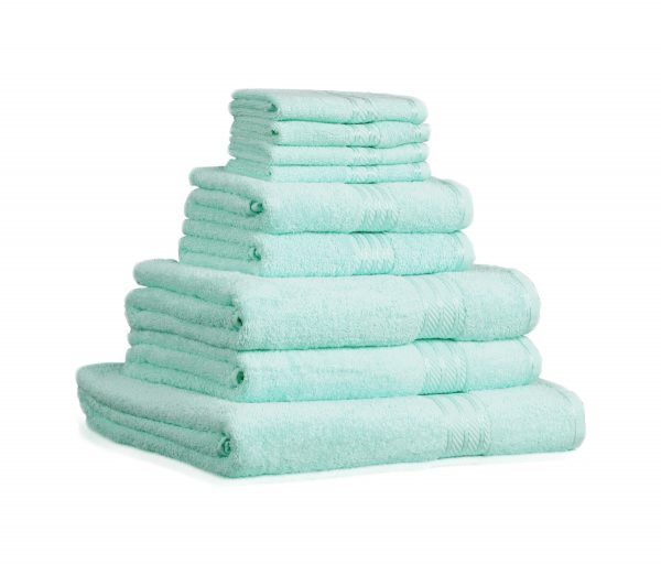 seafoam towels bath set green blue colour striped border 100 % cotton towels