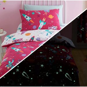 astronaut girls bedding pink glow in the dark bed cover set by bedlam