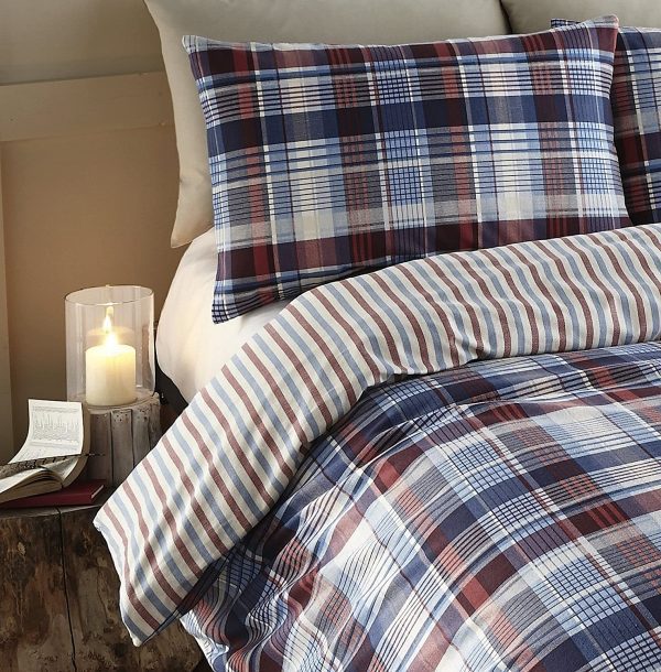 angus navy & red bedding cover set thermal cosy flannellette