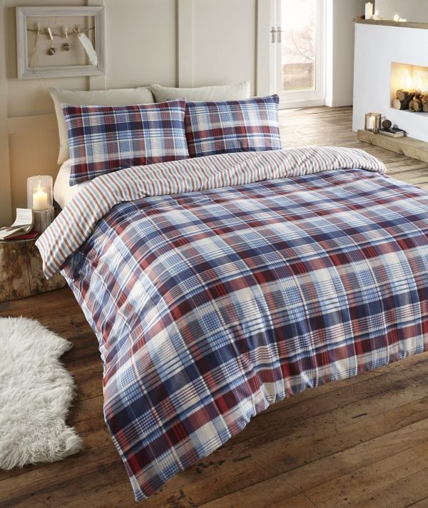 angus navy blue flannel brushed cotton double bed cover set