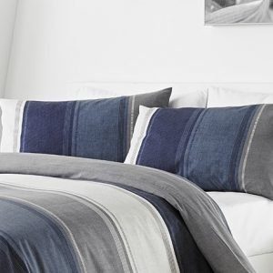 stripey bedding cover in blue grey & white wide stripe
