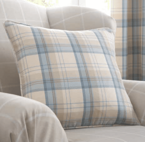 balmoral check cushion cover duck egg blue tartan pattern dunelm cushions