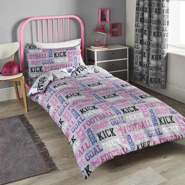 single bed reverse pattern football pink and grey duvet cover set