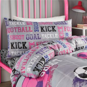 football duvet cover set in single and double size pink and grey reversible pattern