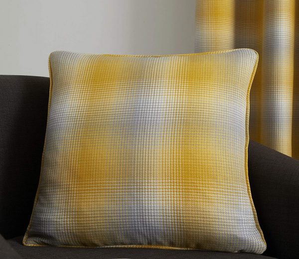 lincoln check ochre yellow and grey cushion cover