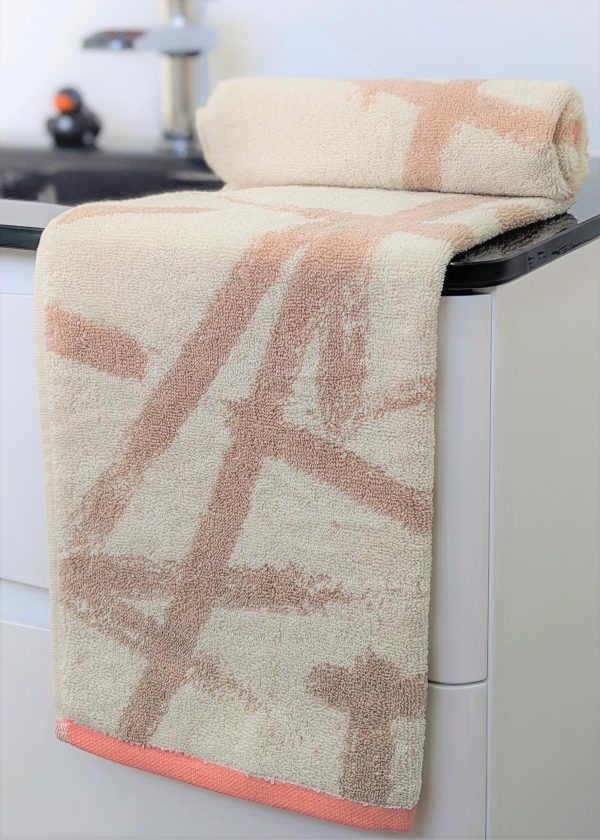 coral abstract brush stroke pattern hand towel leda