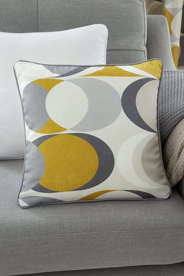 sander ochre cushion cover yellow & grey retro circle pattern