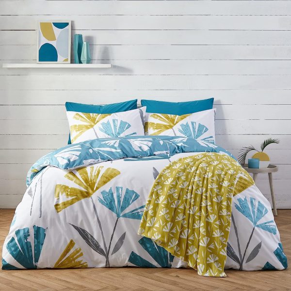 alma teal blue and yellow flower pattern duvet cover set