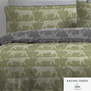 leopard print single bed duvet cover set in green and grey