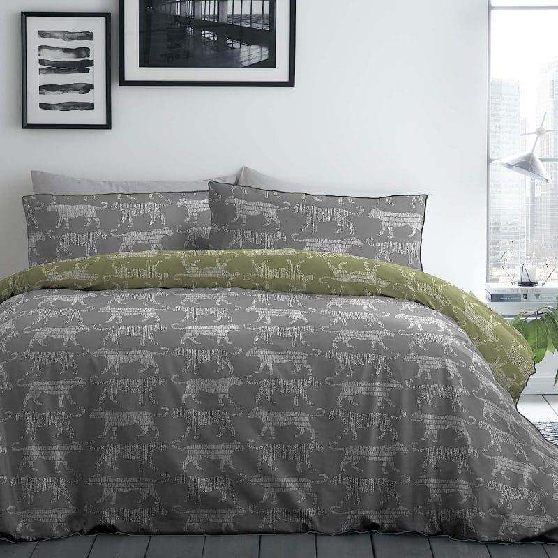 Leopard Single Bed Cover Set Grey & Green - Image 2