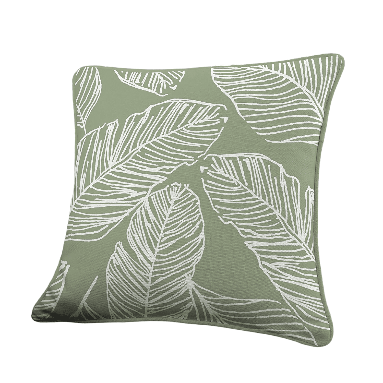 matteo mid green cushion cover with white tropical palm leaf print