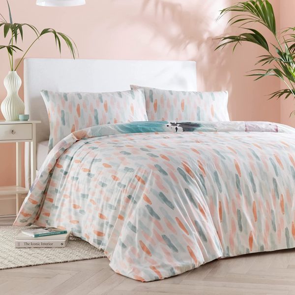 watercolour bed cover reverse pattern pinks blues
