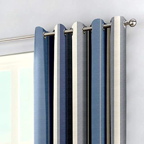 Fusion - Whitworth Stripe - 100% Cotton Pair of Eyelet Curtains - Image 10
