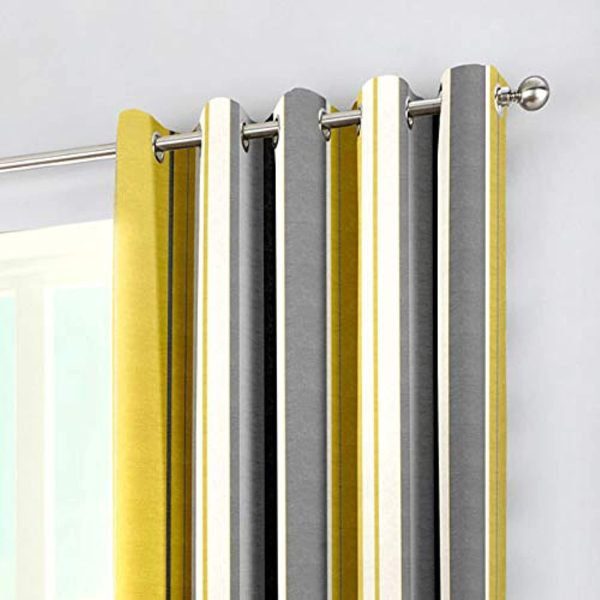 Fusion - Whitworth Stripe - 100% Cotton Pair of Eyelet Curtains - Image 19