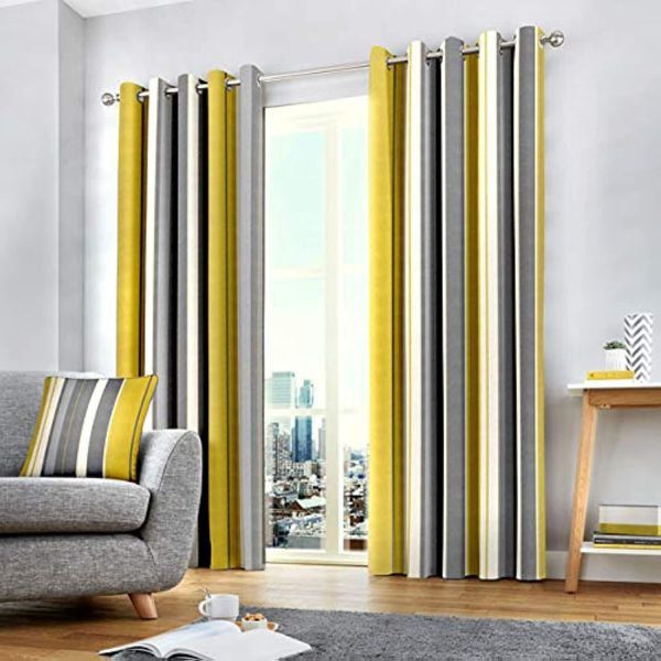 Fusion - Whitworth Stripe - 100% Cotton Pair of Eyelet Curtains - Image 17
