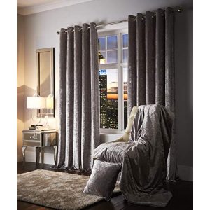 Portfolio Crushed Velvet Eyelet Curtains Pair Ring Top Fully Lined Silver 90" x 108"