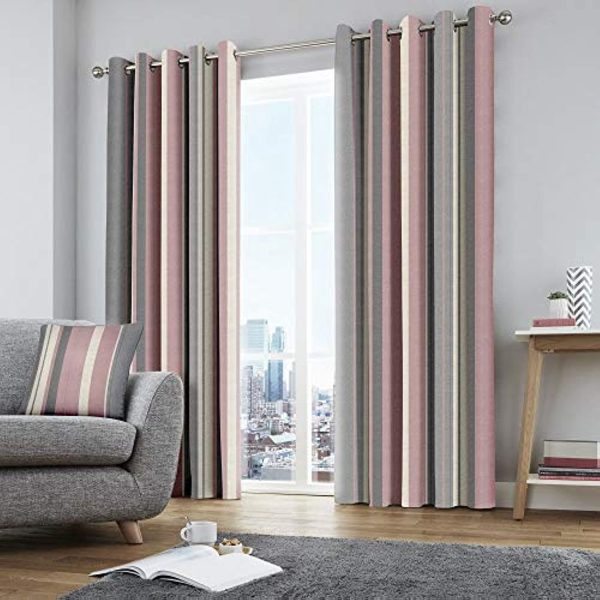 Fusion - Whitworth Stripe - 100% Cotton Pair of Eyelet Curtains - Image 15