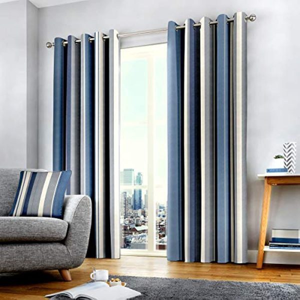 Fusion - Whitworth Stripe - 100% Cotton Pair of Eyelet Curtains - Image 6