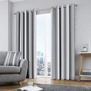 Fusion - Whitworth Stripe - 100% Cotton Pair of Eyelet Curtains