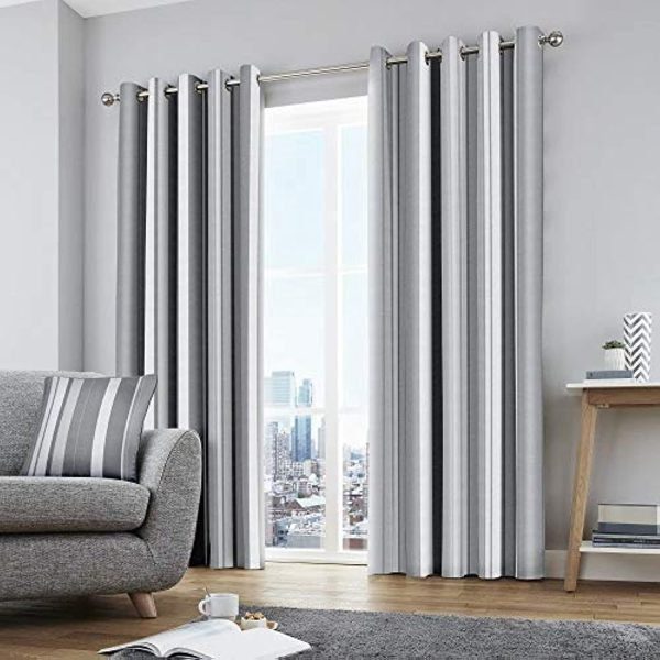 Fusion - Whitworth Stripe - 100% Cotton Pair of Eyelet Curtains - Image 20