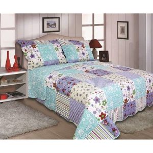 Lily Patchwork Bedspread inc Pillowshams Country Cottage design Reversible Pattern Blue & Floral Check Single Double or King Bed